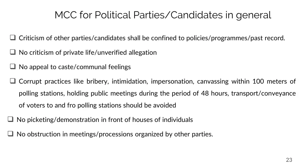 mcc for political parties candidates in general