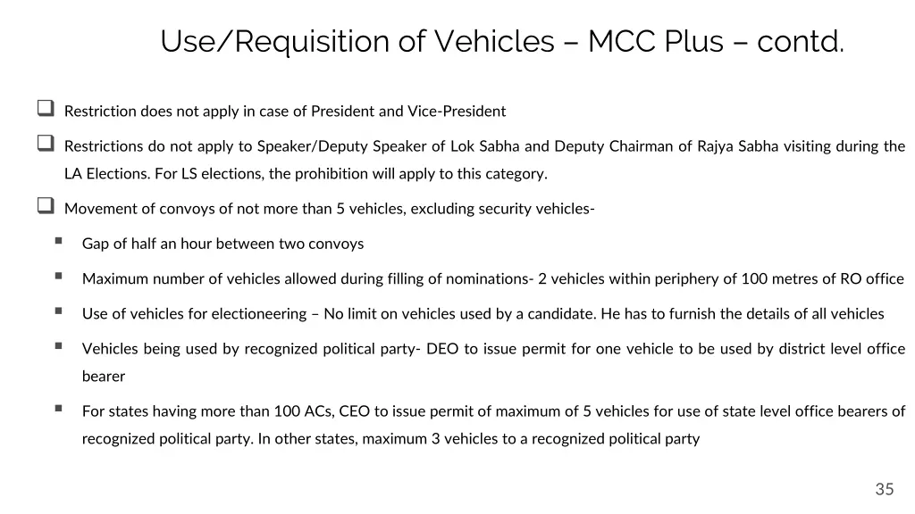 use requisition of vehicles mcc plus contd