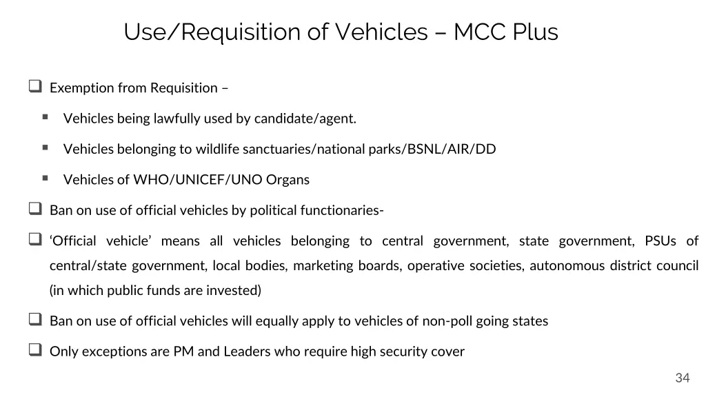 use requisition of vehicles mcc plus