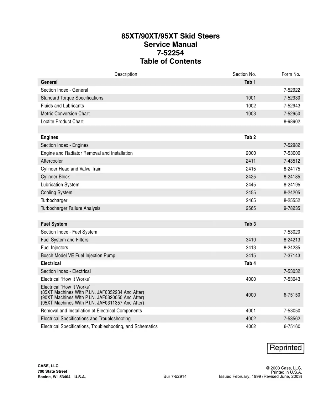 85xt 90xt 95xt skid steers service manual 7 52254