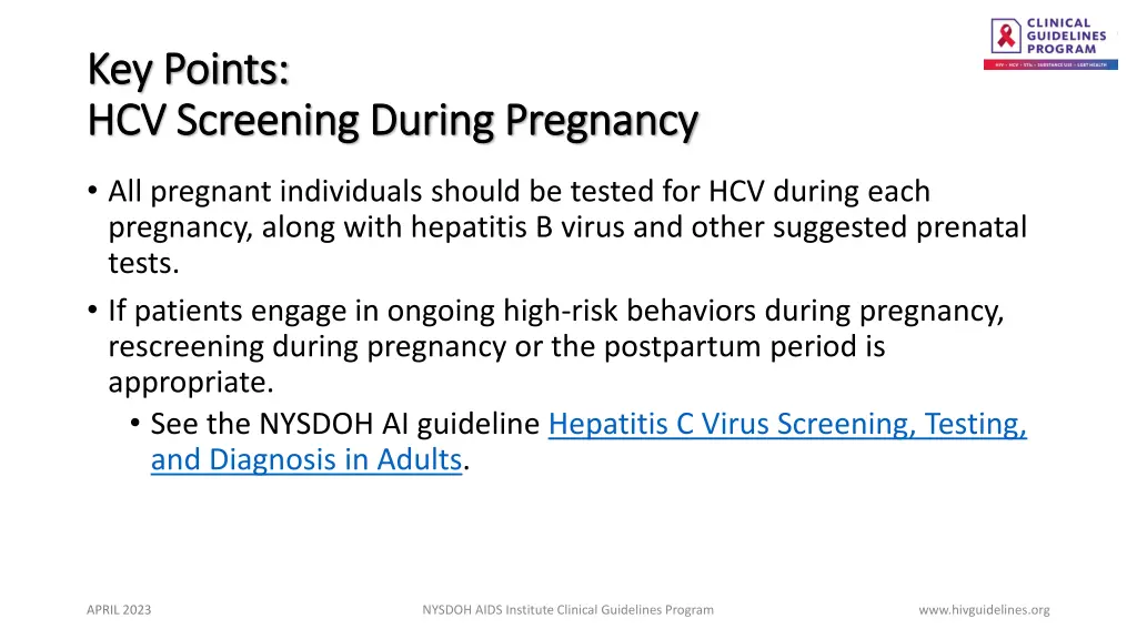 key points key points hcv screening during