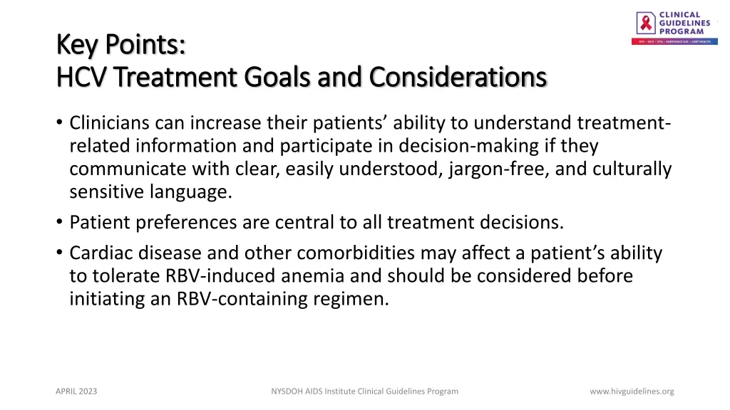 key points key points hcv treatment goals