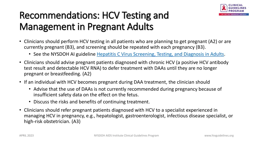 recommendations hcv testing and recommendations