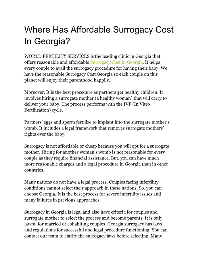where has affordable surrogacy cost in georgia
