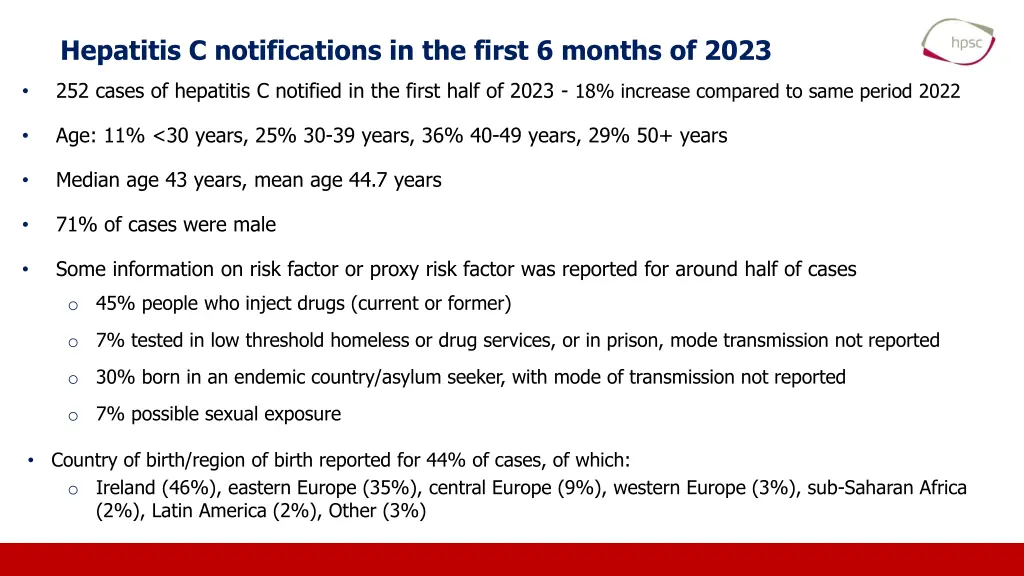 hepatitis c notifications in the first 6 months