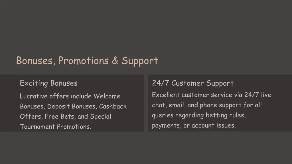 bonuses promotions support