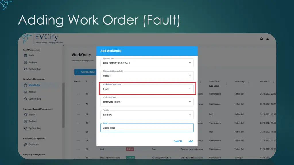 adding work order fault