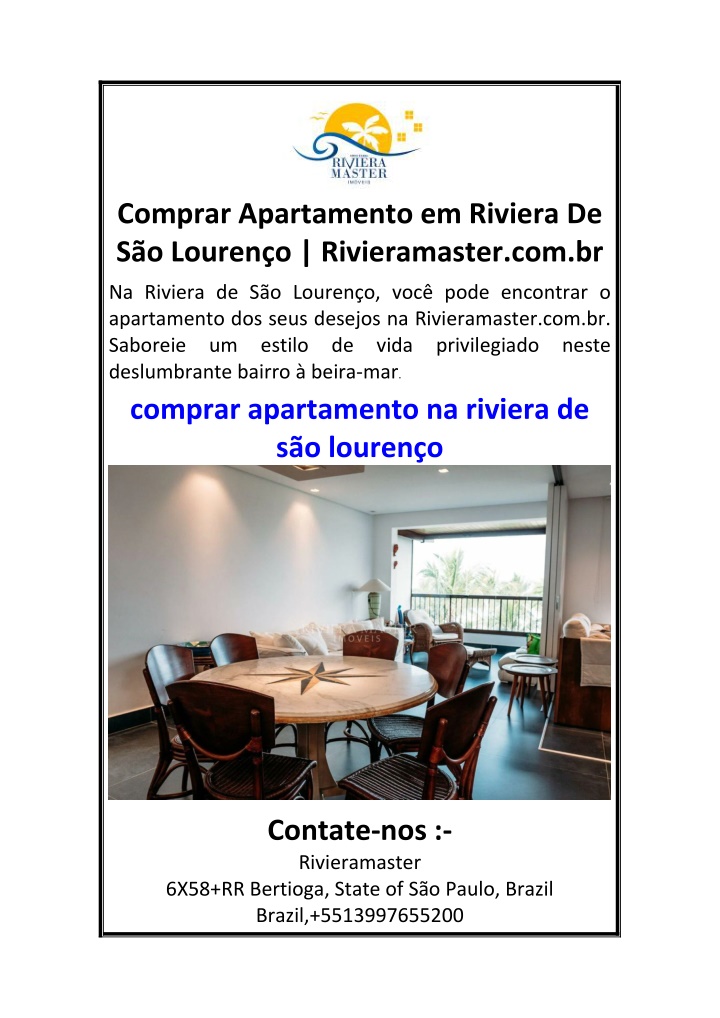 comprar apartamento em riviera de s o louren