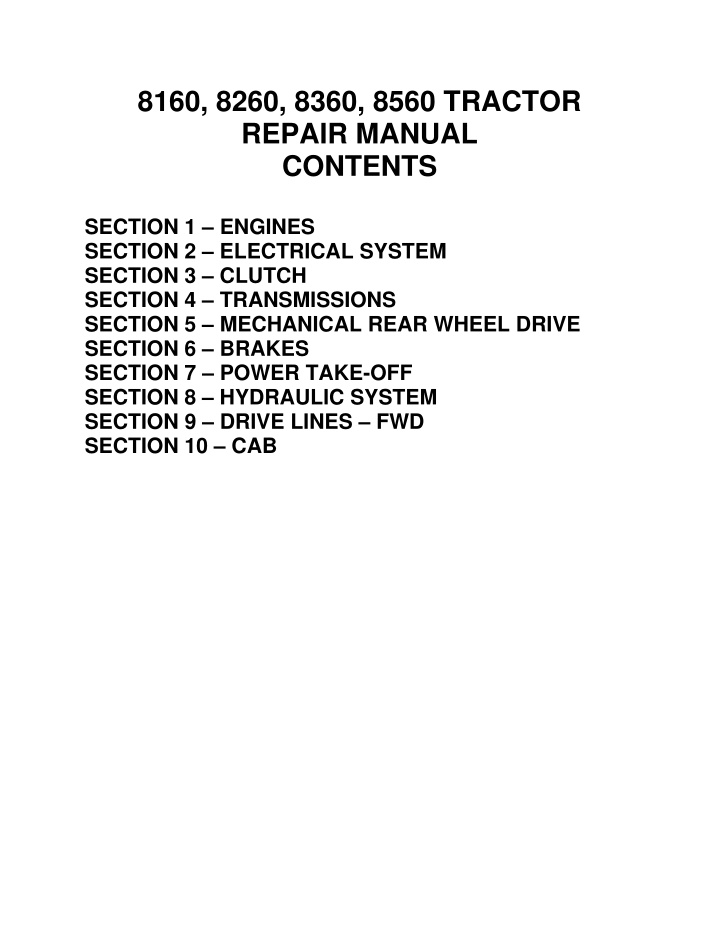 8160 8260 8360 8560 tractor repair manual