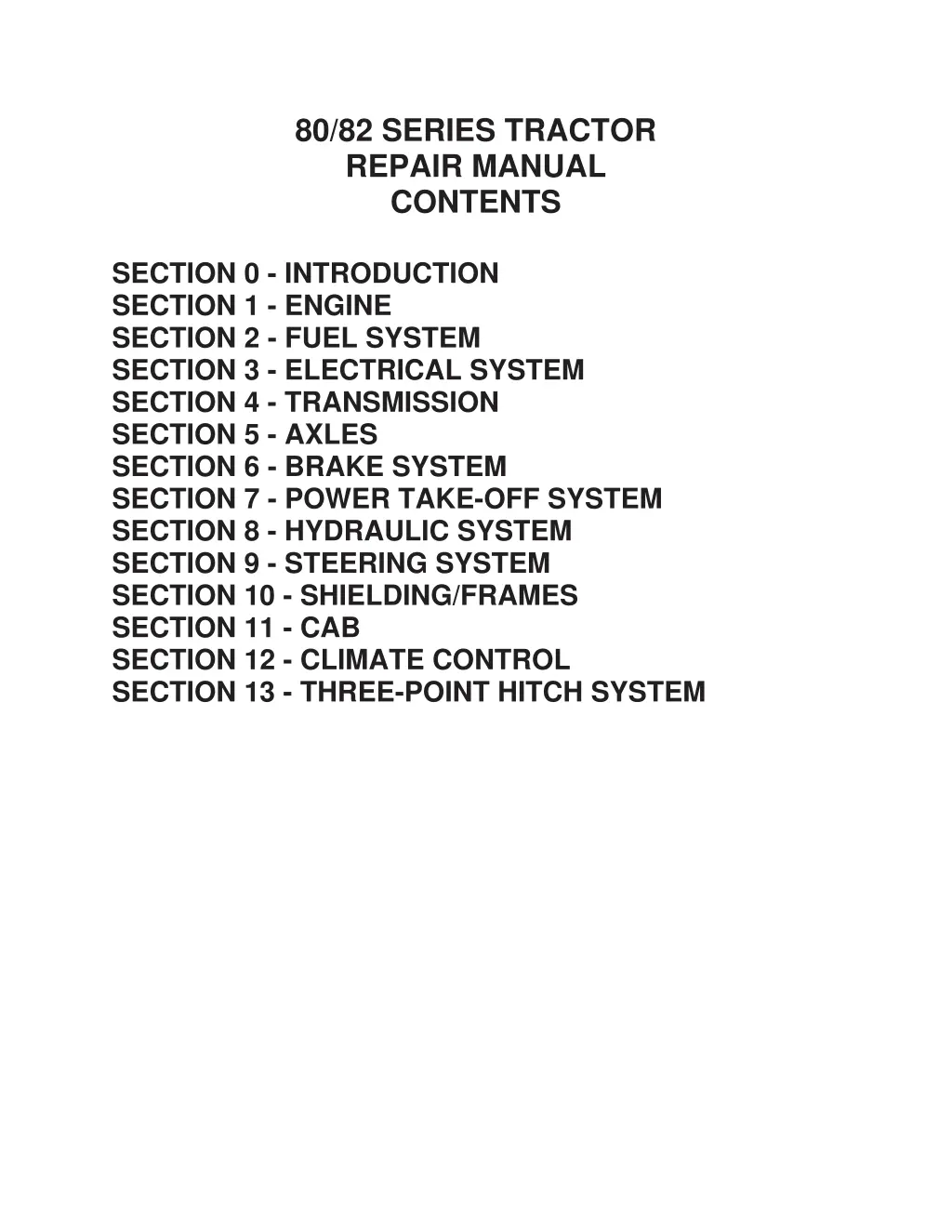 80 82 series tractor repair manual contents