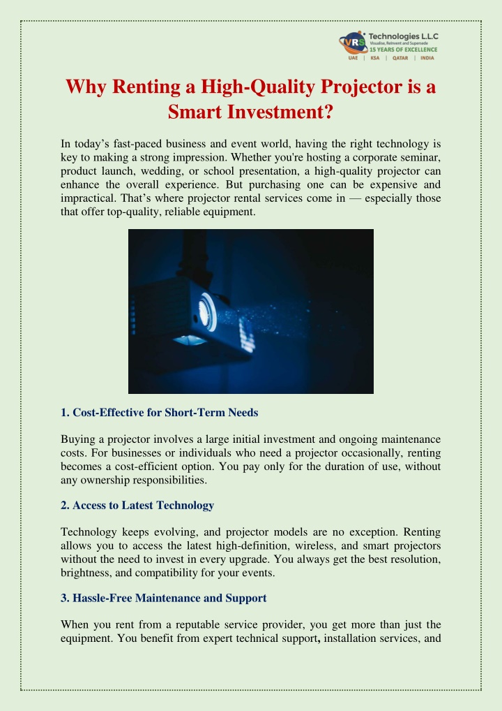 why renting a high quality projector is a smart