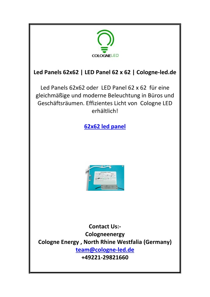 led panels 62x62 led panel 62 x 62 cologne led de