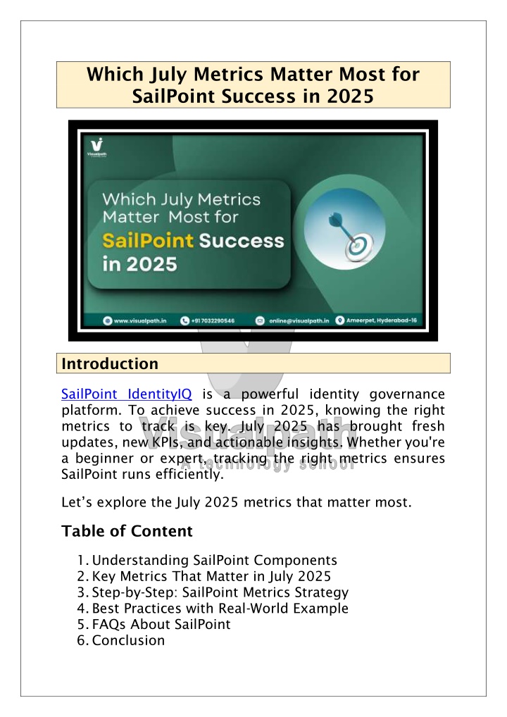 which july metrics matter most for sailpoint