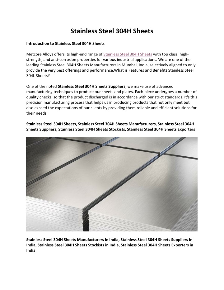 stainless steel 304h sheets