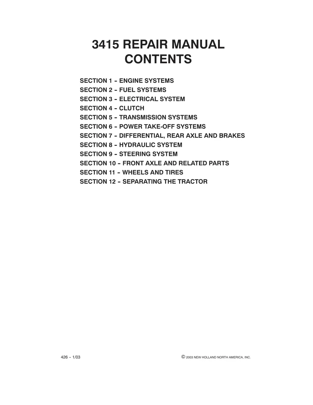 3415 repair manual contents