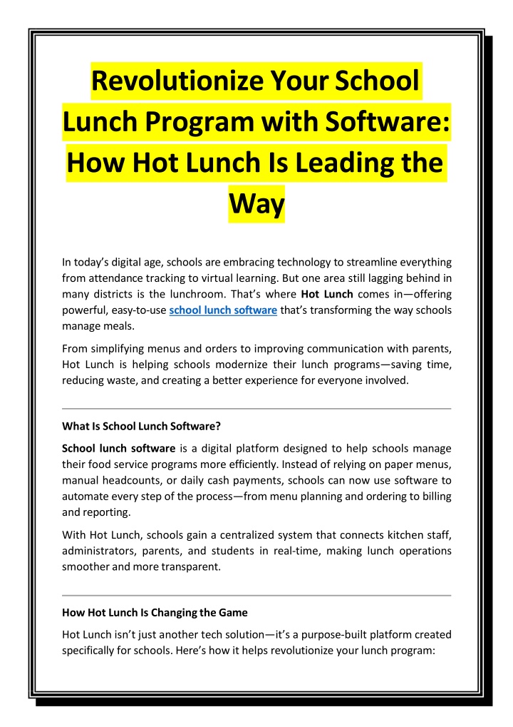 revolutionize your school lunch program with