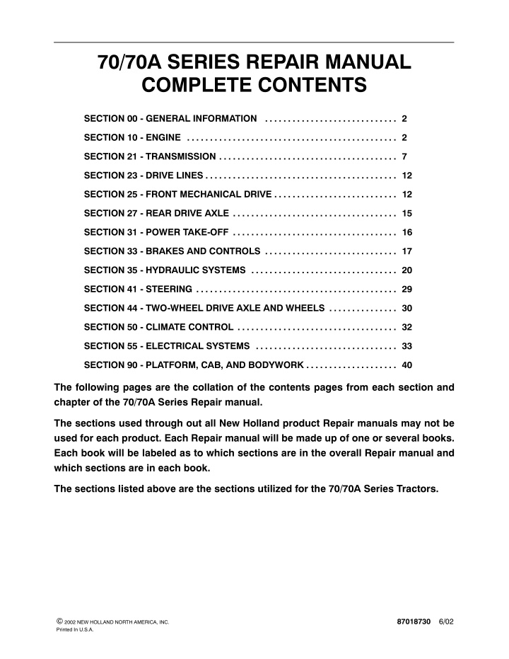 70 70a series repair manual complete contents