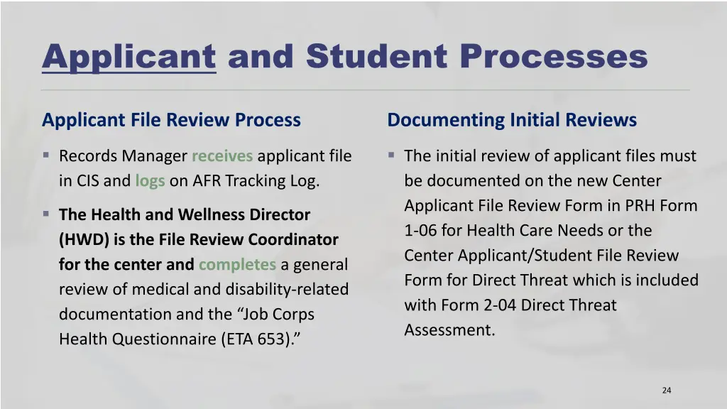 applicant and student processes