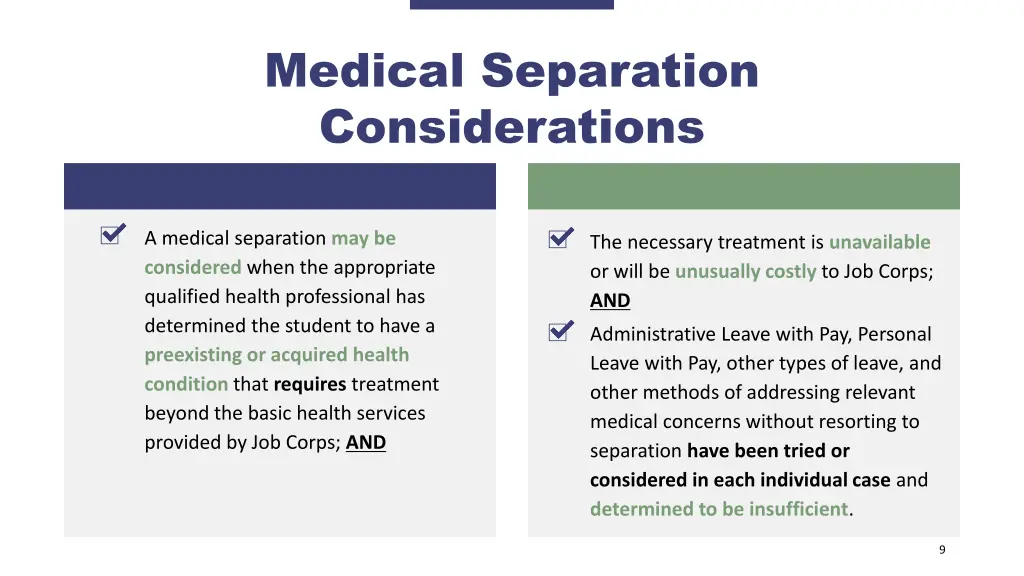 medical separation considerations