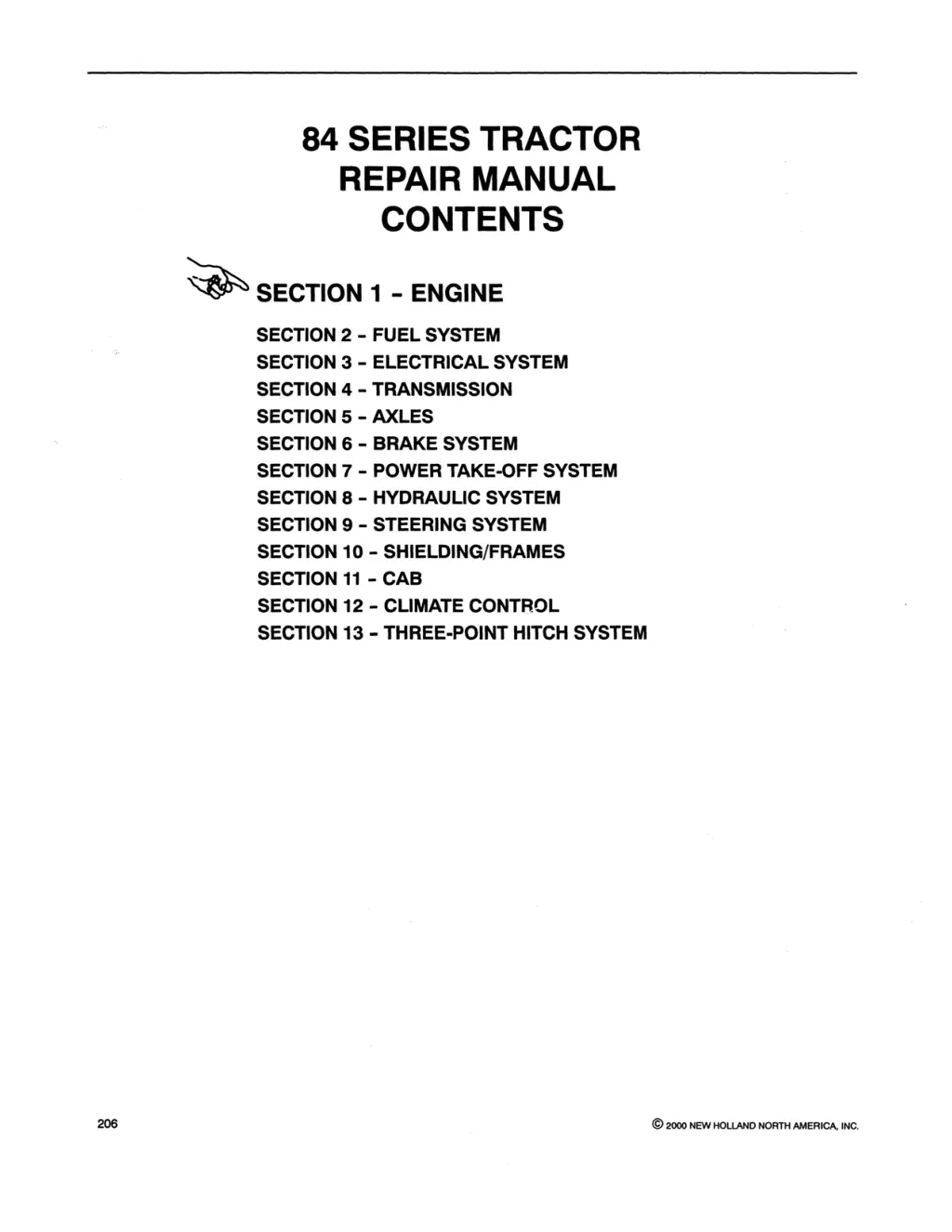 84 series tractor repair manual contents