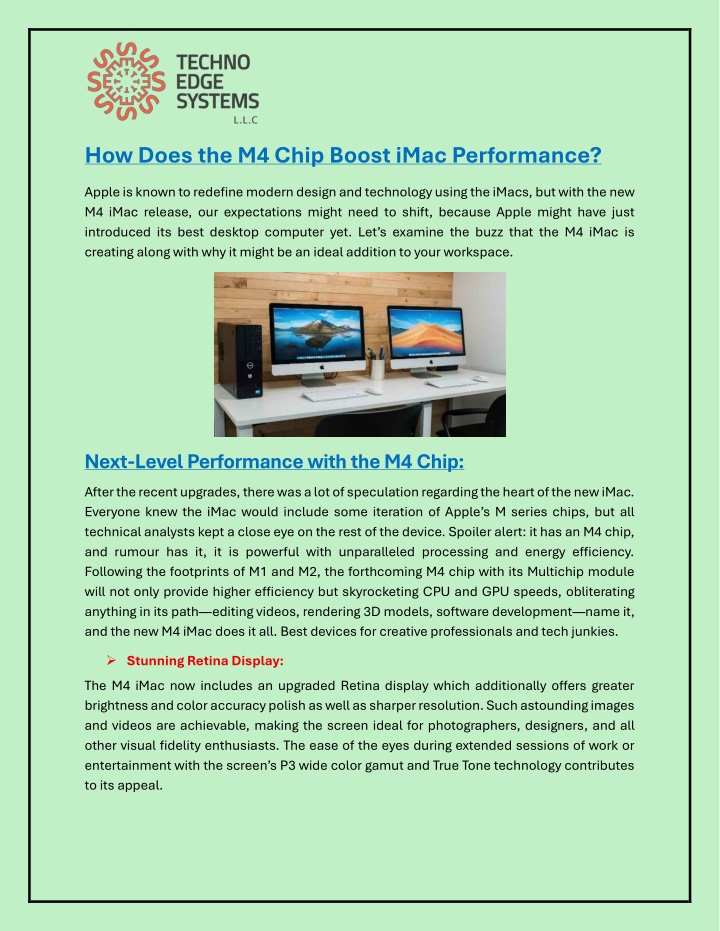 how does the m4 chip boost imac performance