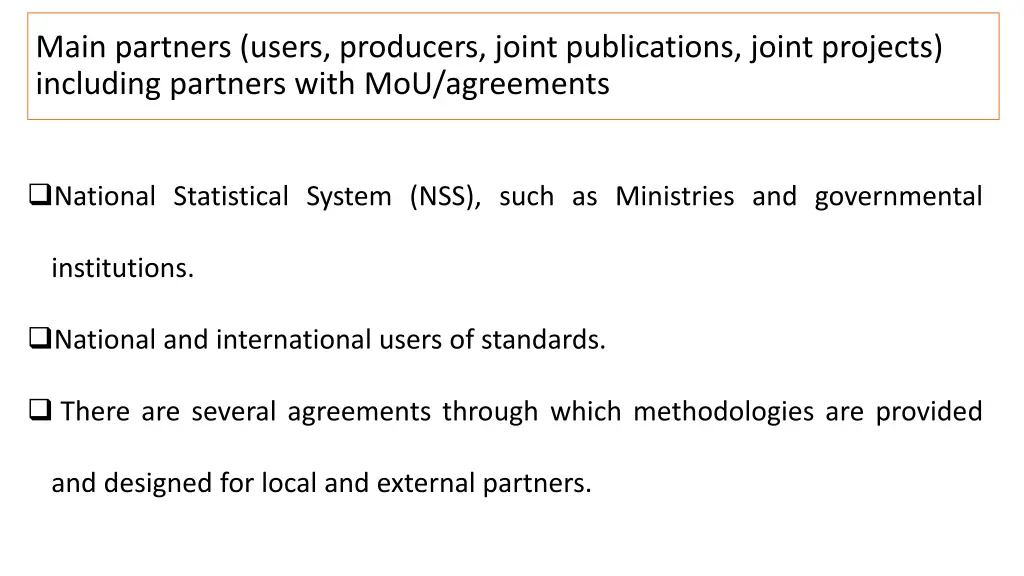 main partners users producers joint publications