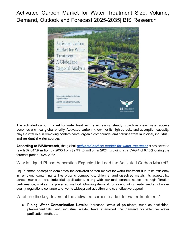 activated carbon market for water treatment size