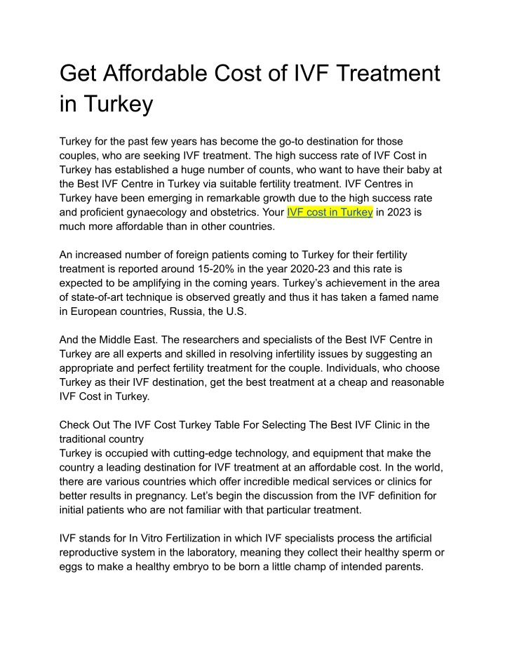 get affordable cost of ivf treatment in turkey