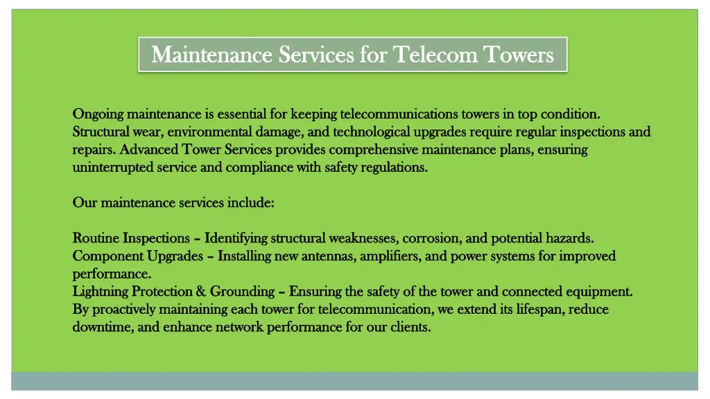 maintenance services for telecom towers