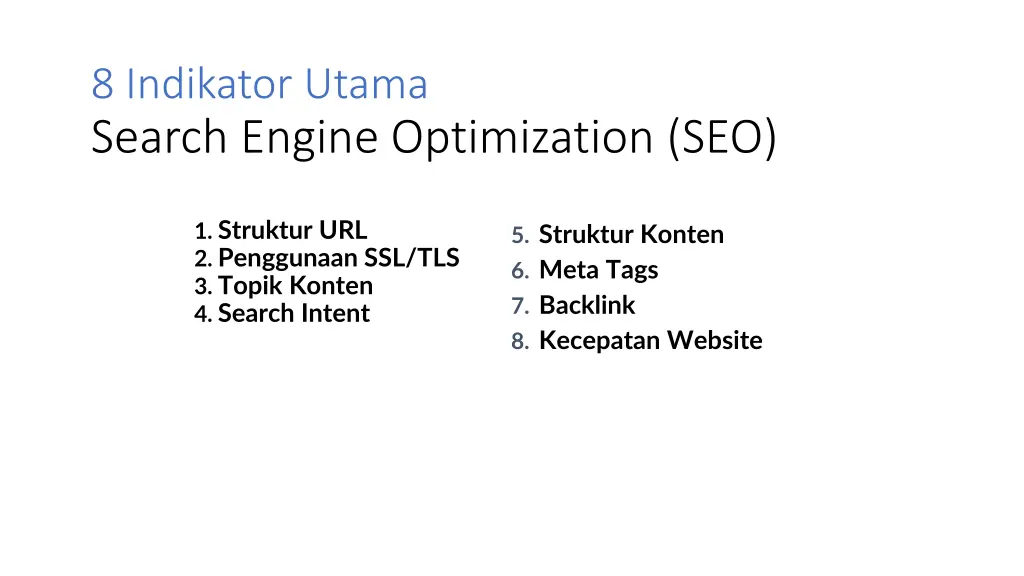 8 indikator utama search engine optimization seo