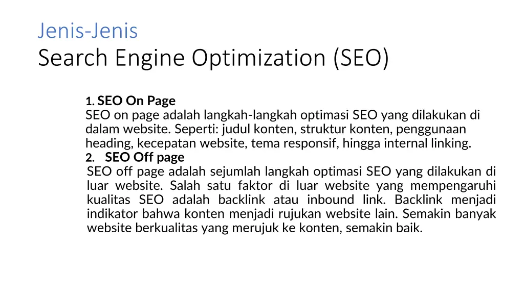 jenis jenis search engine optimization seo