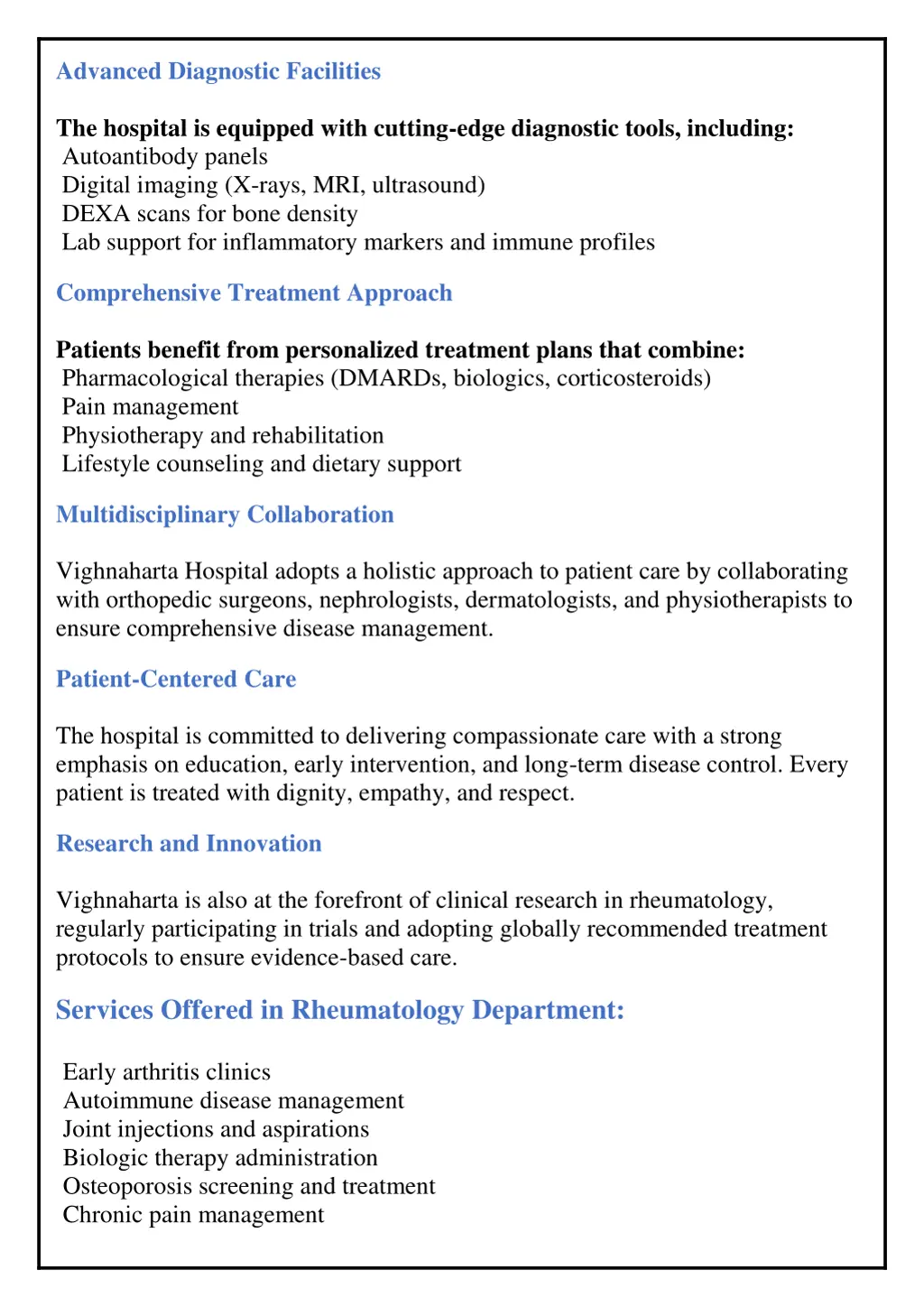 advanced diagnostic facilities the hospital
