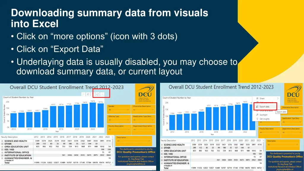 downloading summary data from visuals into excel