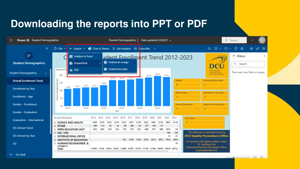 downloading the reports into ppt or pdf