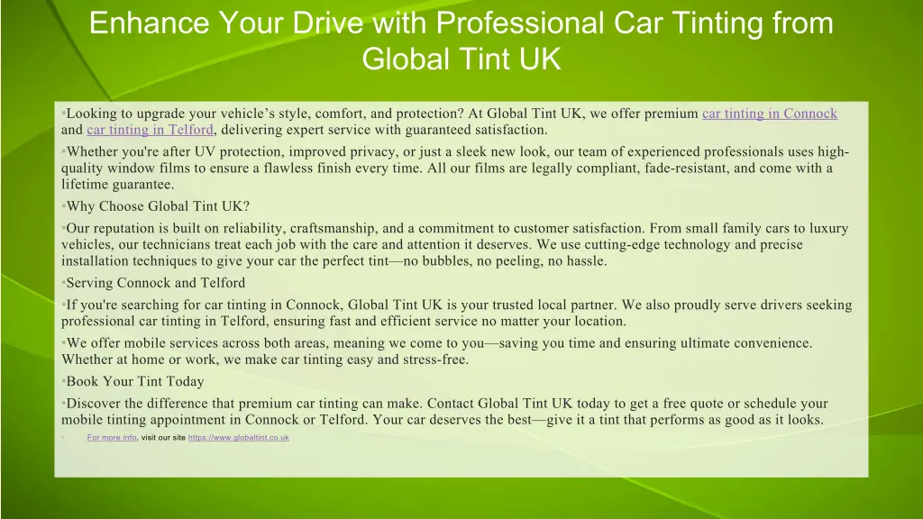 enhance your drive with professional car tinting