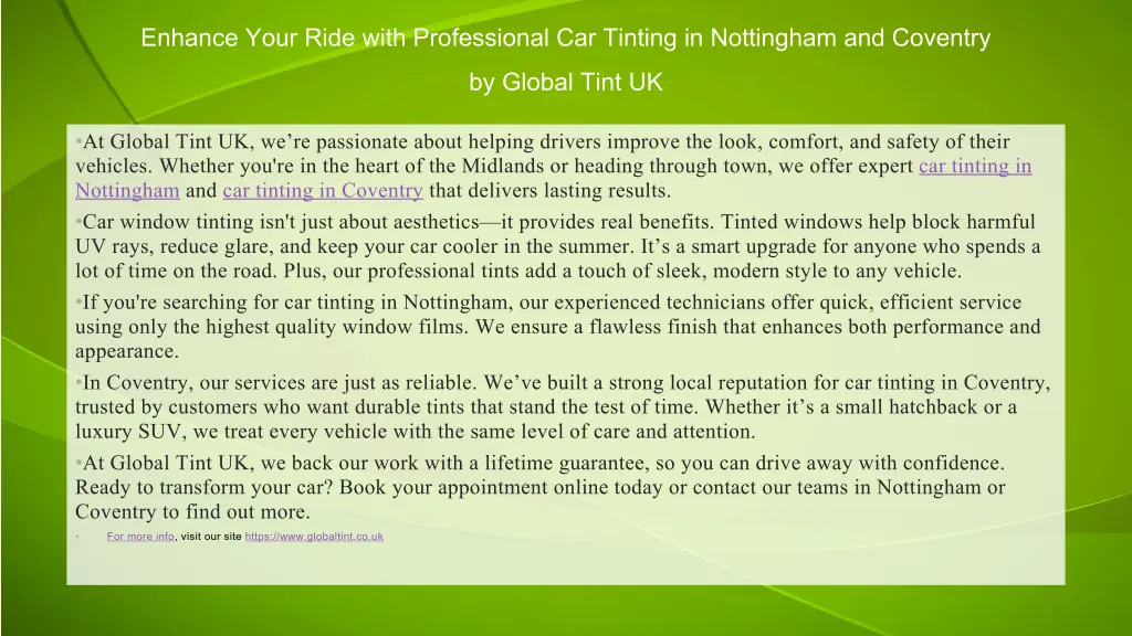 enhance your ride with professional car tinting