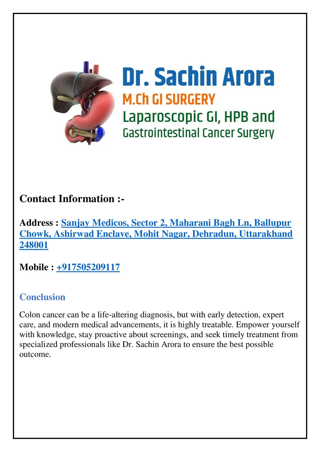 contact information address sanjay medicos sector