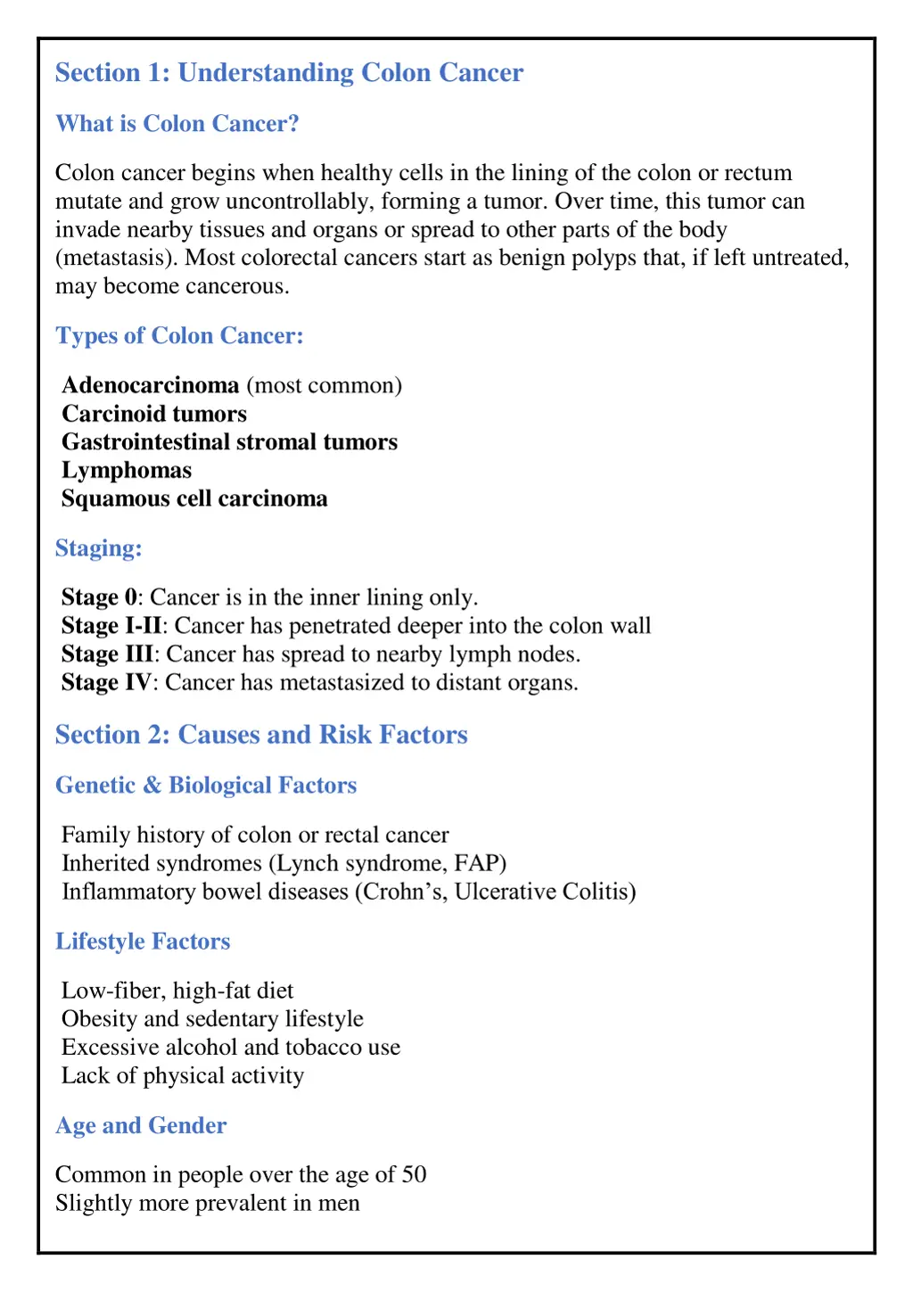 section 1 understanding colon cancer