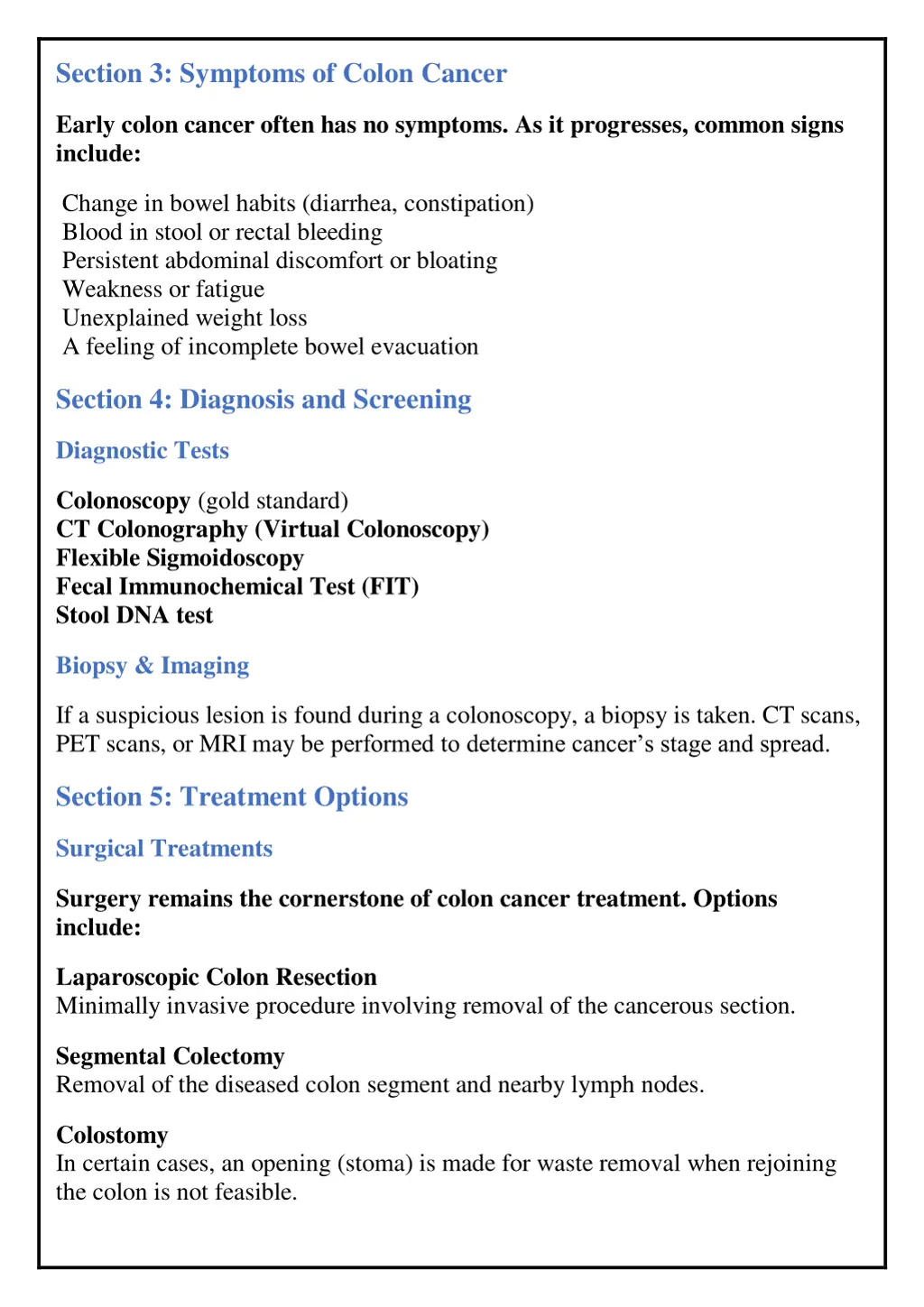 section 3 symptoms of colon cancer