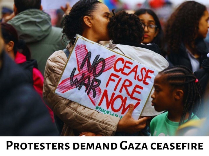 protesters demand gaza ceasefire