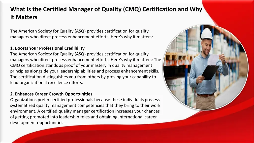what is the certified manager of quality