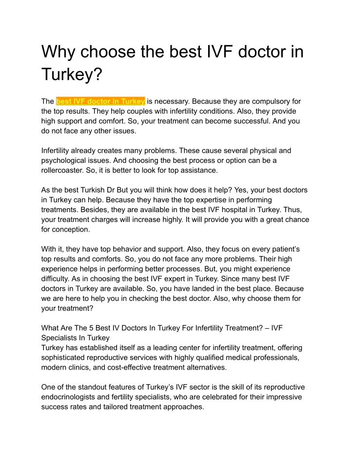 why choose the best ivf doctor in turkey