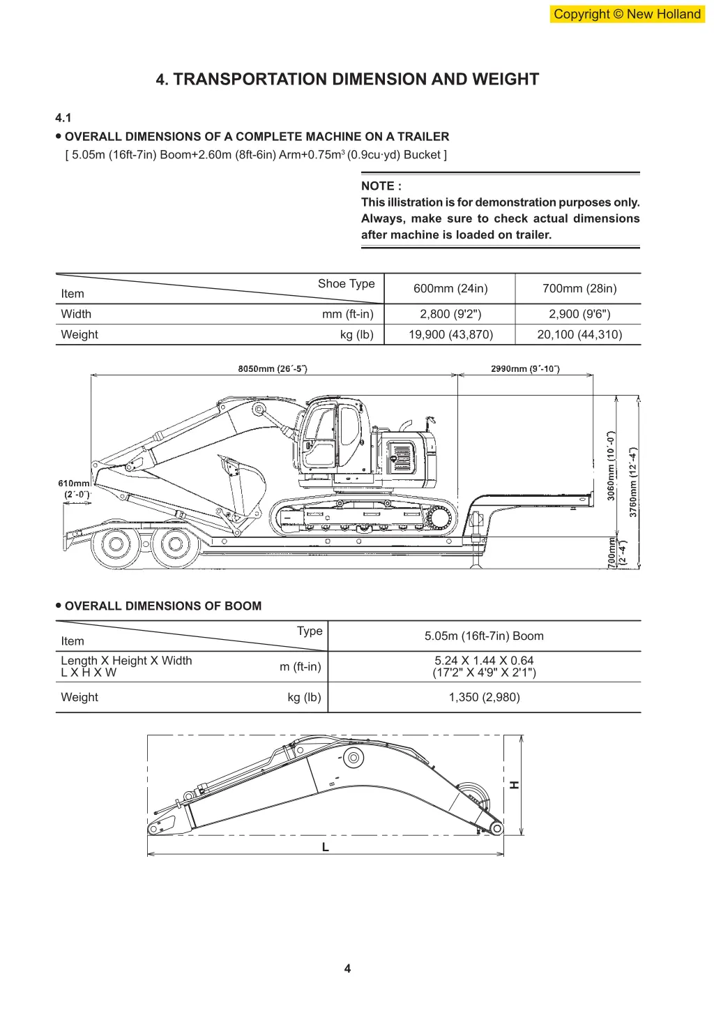 4 transportation dimension and weight