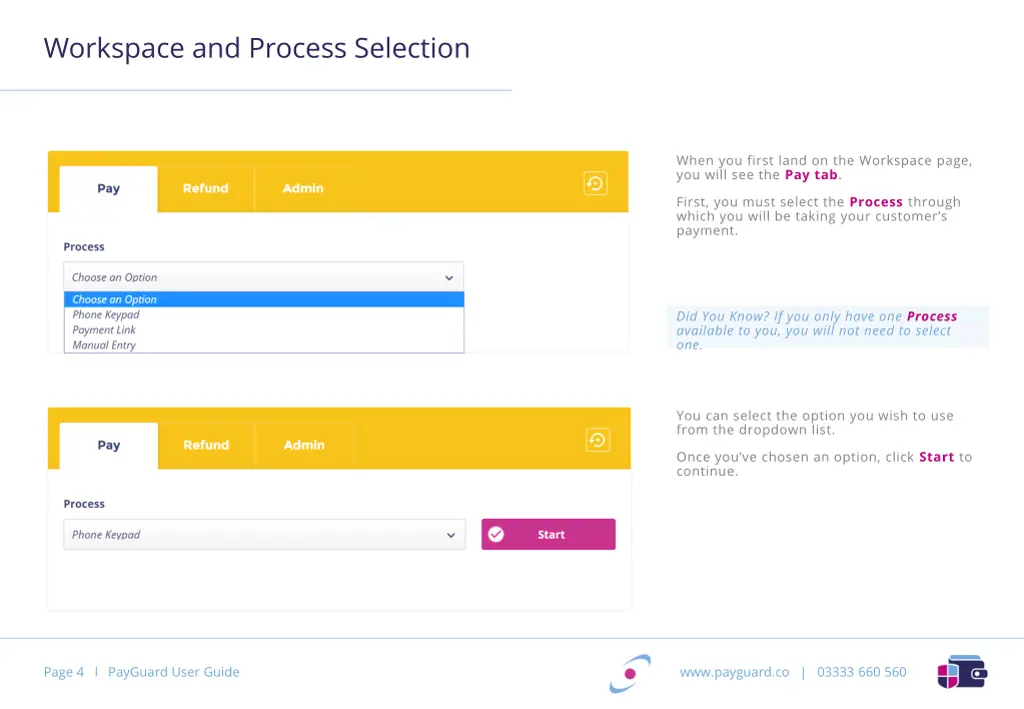 workspace and process selection