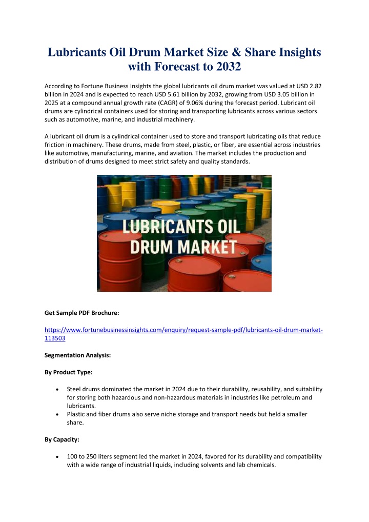 lubricants oil drum market size share insights