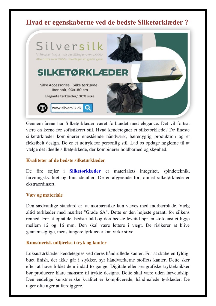 hvad er egenskaberne ved de bedste silket rkl der