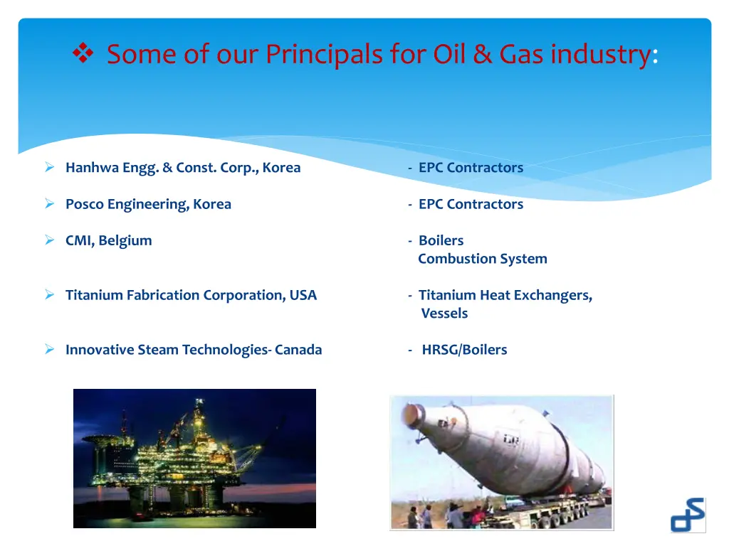 some of our principals for oil gas industry