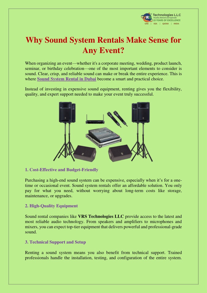 why sound system rentals make sense for any event