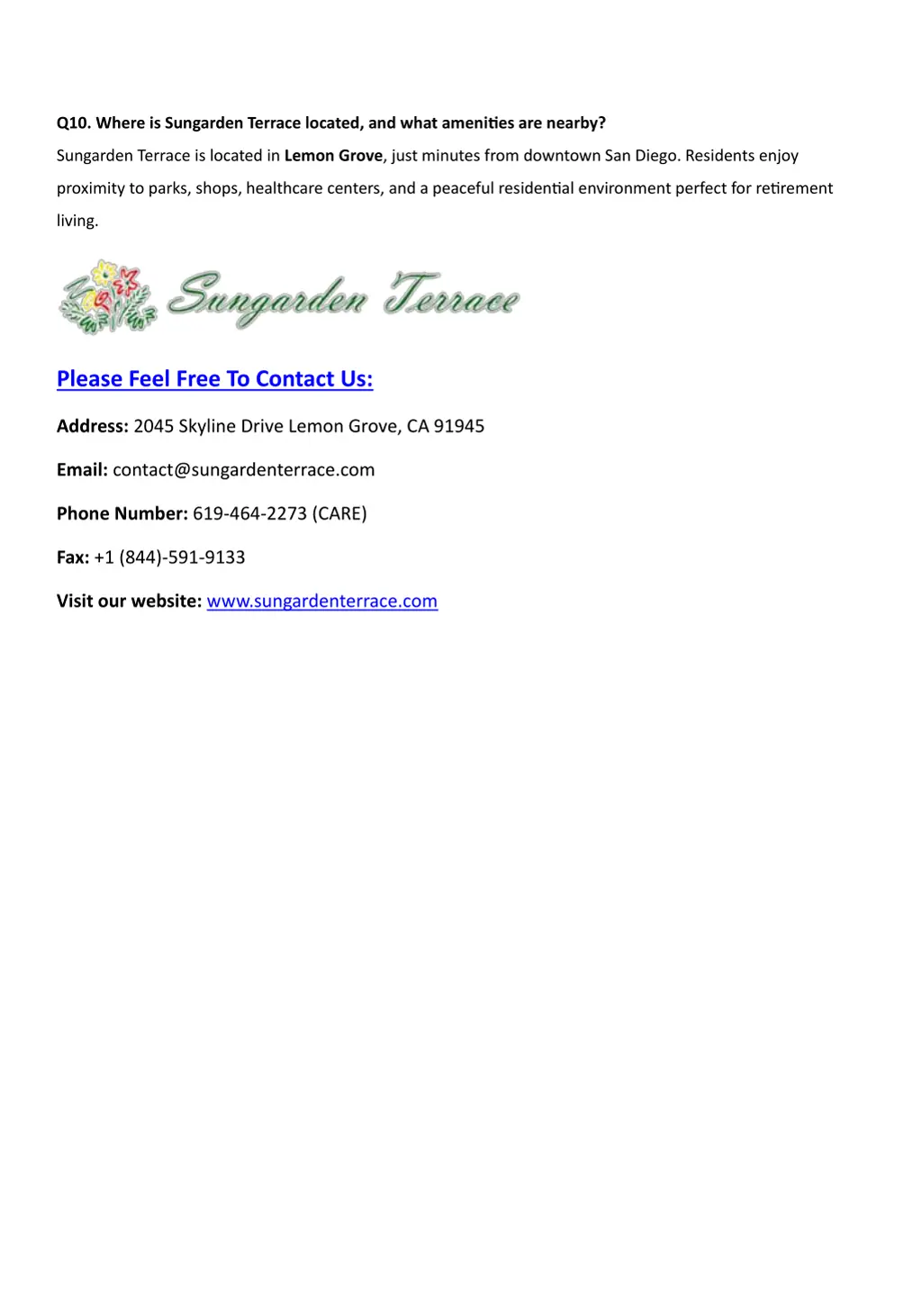 q10 where is sungarden terrace located and what