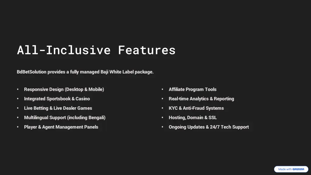 all inclusive features